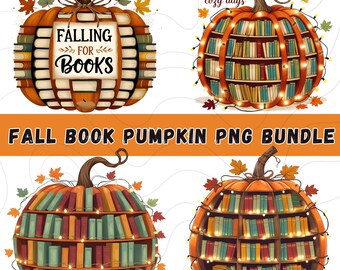 Fall Book Pumpkin PNG Bundle, Book Lover PNG, Cozy Autumn Reading Png, Halloween Teacher png, Pumpkin Bookshelf PNG, Retro Fall png Download
