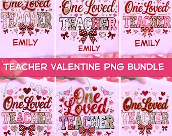 Teacher Valentine Png, Faux Yarn Loved Teacher Png, Valentine Teacher Png, Valentine's Day Teacher Png, Coquette Bow Png,  Teacher Gift Png