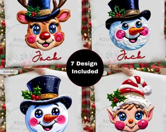Hand-Painted Snowman PNG Bundle, Christmas Characters Clipart, Reindeer Elf Pastel Coquette Xmas Sublimation, Brushstroke Christmas