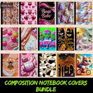 15 Composition Notebook Covers, Back to School customizable Notebook Girls Printable Designs, cute Coquette book Covers, Digital Download