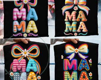 Crochet MAMA PNG Bundle, Faux Yarn Mom PNG, Coquette Bow Mom png, 3D Knitted Latch Hook Png,  Cozy Embroidery Sublimation, Instant Download