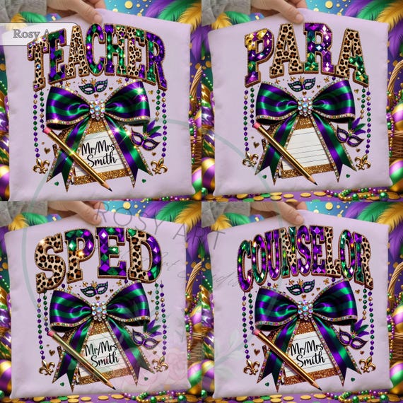 Custom Mardi Gras Teacher PNG | Coquette Krewe Pencil Design | Leopard Mardi Gras PNG | Fleur De Lis Louisiana Festival | Digital Download