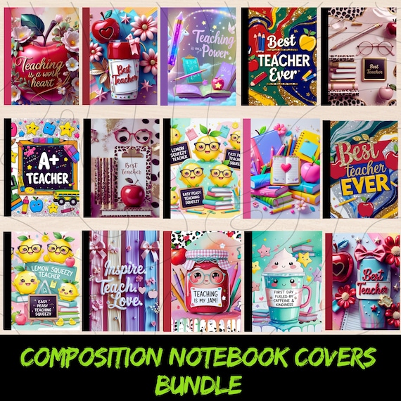 30 Teacher Notebook Covers 2025, Teacher Covers png, Back to School Teacher Gift, Printable first day  Teacher Appreciation gift card book