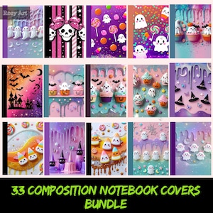 Halloween Composition Book Covers Bundle | 33 Printable Notebook Covers | Back to School Cute Spooky Girl Journal Cover PNG