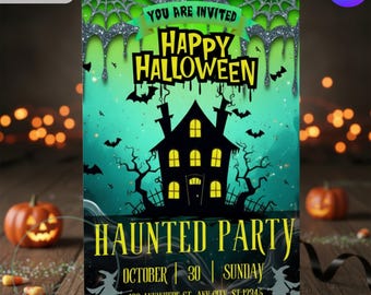 Halloween-Einladungsvorlage, Halloween digitale Einladung, druckbare Halloween-Party-Einladung für Erwachsene, Gothic bearbeitbare Canva Vorlage