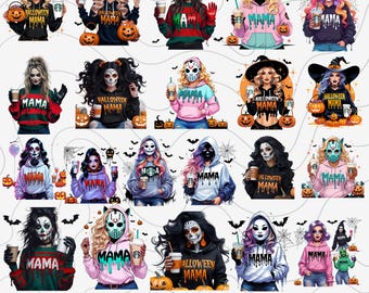 Horror Halloween MAMA Family PNG Bundle, Scary Killer Mama PNG, Halloween Sublimation Clipart, Spooky Mom Shirt Design Digital Download