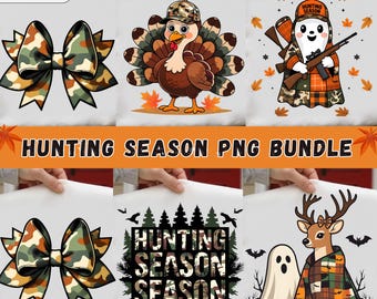 Hunting Season PNG Bundle, Preppy Camo Bow PNG, Deer Hunting PNG, Ghost Hunter png, Coquette Hunting Shirt Design, Fall Camo Sublimation