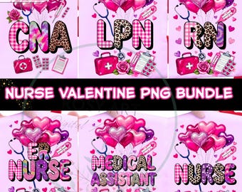 Valentine Nurse PNG Bundle, rn, LPN NP Medical Assistant png, Coquette Nurse Valentine Design, Healthcare Sublimation Digital Download
