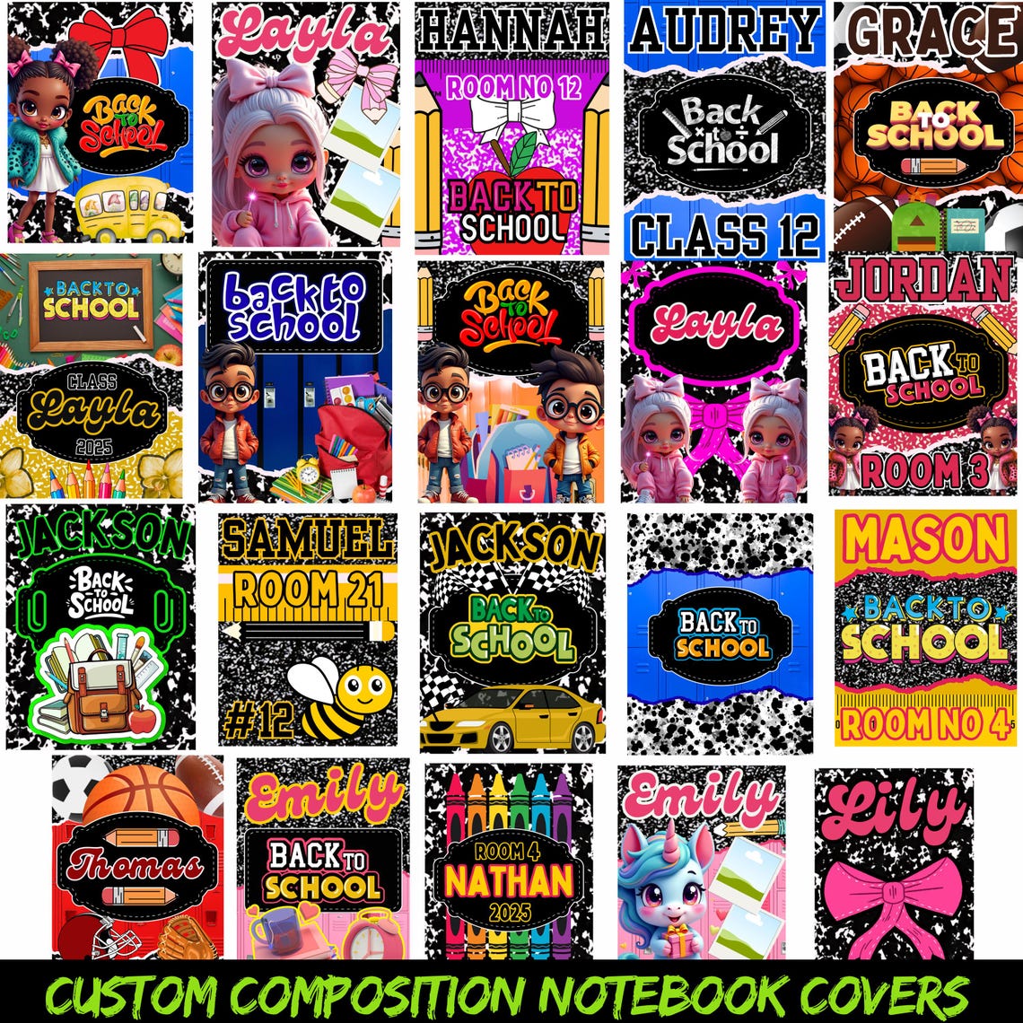 Editable Composition Notebook Covers Canva Templates, Back to School ...