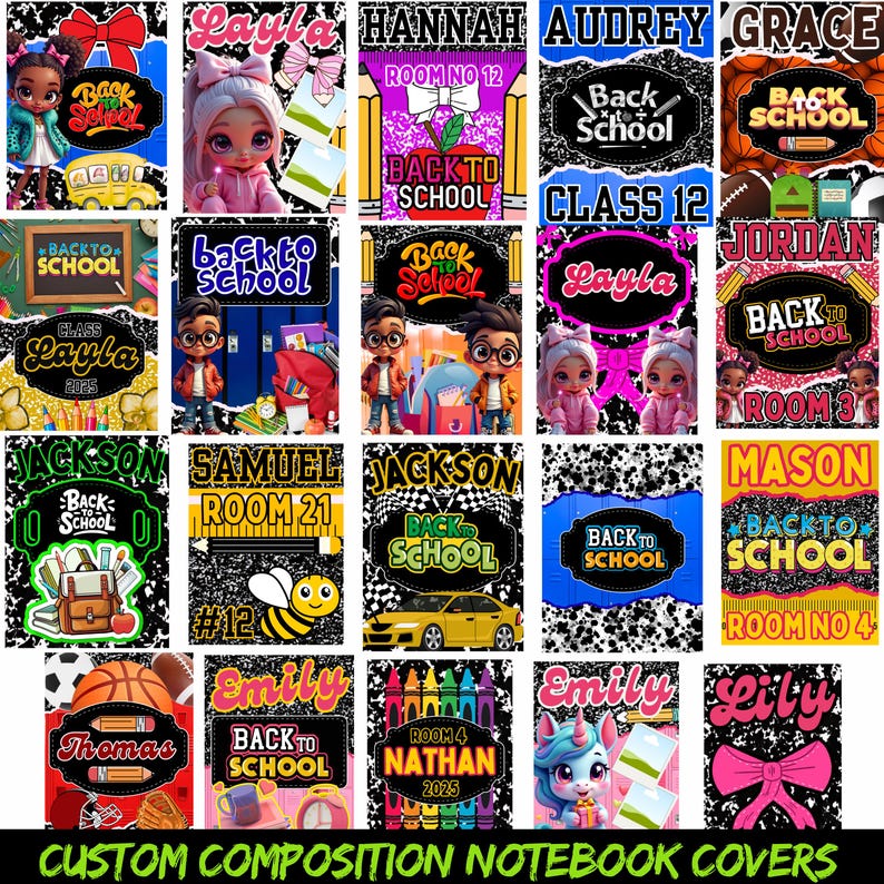 Editable Composition Notebook Covers Canva Templates, Back to School Customizable Notebook Girls ...