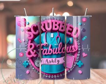 Envoltura para vaso de enfermera PNG, diseño de sublimación de enfermera delgada de 20 oz, regalo de enfermera personalizado rosa, regalo personalizado para estudiantes de enfermería, descarga digital