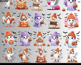 24 Halloween Goose PNG Bundle, Funny Ghost Goose Sublimation, Pumpkin Goose Halloween PNG, Cute Fall Goose Shirt Design Download