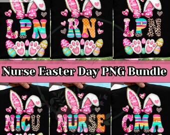 Infirmière Pâques Png Bundle, travailleur de la santé Joyeuses Pâques lapin Coquette noeud stéthoscope png Shirt Design téléchargement numérique