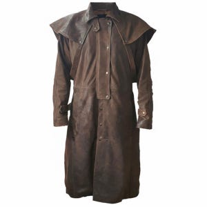 Abrigo de cuero marrón para hombre, gabardina vintage estilo western, chaqueta vaquera, abrigo steampunk, abrigo marrón desgastado
