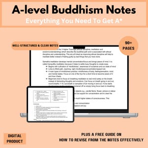 Pode incluir: Um produto digital para notas de budismo de nível A. As notas são bem estruturadas e claras, com foco nos 3 treinamentos superiores: disciplina ética, meditação e sabedoria/compreensão. As notas também incluem um guia gratuito sobre como revisar de forma eficaz.
