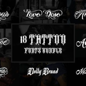 18 Premium Tattoo Font Bundle: Custom Designs, Logo Artistry, Black Letter Calligraphy – Perfect for Photoshop & Procreate Font