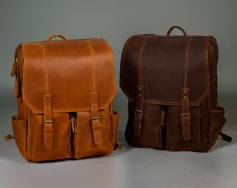 Personalized Daily Backpack, Handmade Full Grain Leather Backpack, Travel Backpack, Laptop Backpack, Men Leather Rucksack, College gift
