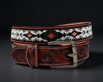 Genuine Leather Beaded Western Heavy Duty Belt, Custom  display picture 1