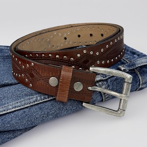 Genuine Leather Snap-On Belt, Engraved Leather Belt, 100% Full Grain Cowhide with Snaps 1-1/2&quot; wide