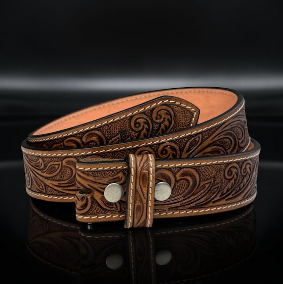 Women Men Tooled Western Floral Engraved Leather Belt 100  display picture 3