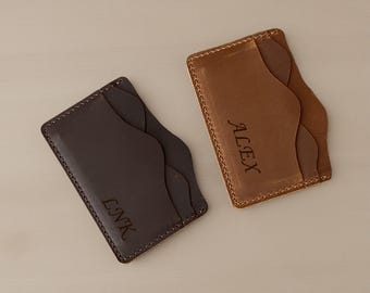 Personalized Slim Wallet, Fathers Day Gift, Minimalist Leather Card Holder, Card Holder for Him, Gift for Boyfriend, Gift for Him
