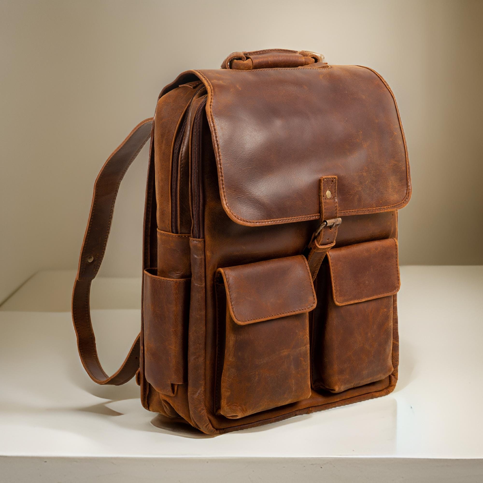 Handcrafted Top Grain Leather Backpack, Weather-Resistant Hiking, Women & Men Purse, Unisex, Vintage Laptop Backpack