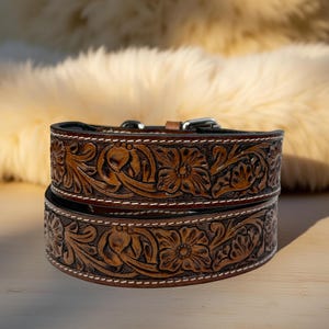 Dog Collar Western Leather Carved Tooled Hand Crafted Padded Genuine Leather Custom Dog Collar