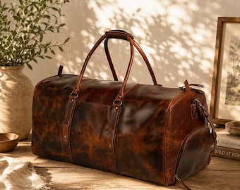 Full grain leather duffle bag men Genuine leather weekender bag brown Leather Overnight travel bag Personalized gifts for him duffel