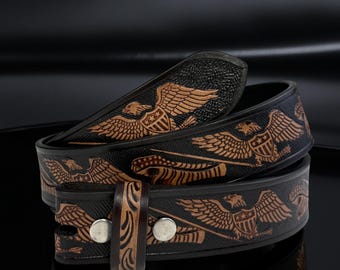Personalized Western Genuine Leather Tooled Belt For Men Women, Cowboy Country Embossed Full Grain Leather Belt Strap, Ranch Heavy Duty Belt