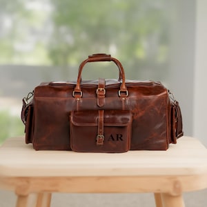 Large leather duffle bag men Genuine leather weekender bag brown Leather Overnight travel bag Personalized gifts for him duffel