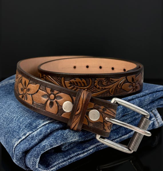 Women Leather Belt, Handmade Western Carved Full Grain  display picture 3