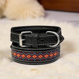 Personalized Western Leather Dog Cat Collar Carved Tooled Hand Crafted Padded Genuine Leather Custom Dog Collar