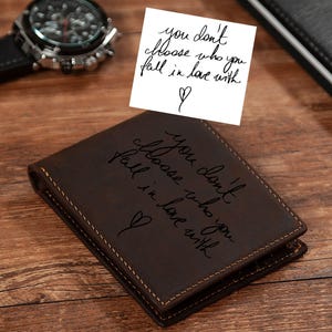 Handwriting Men&#39;s Wallet, Engraved Memorial Signature Wallet, Groomsmen&#39;s Wallet, Brown Wallet, Father&#39;s Day gift