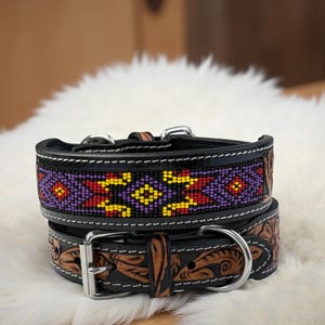 Western Leather Dog Cat Collar Carved Tooled Hand Crafted Padded Genuine Leather Custom Dog Collar