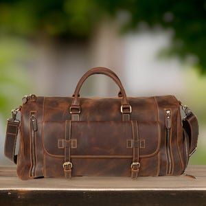 Full grain leather duffle bag men Genuine leather weekender bag brown Leather Overnight travel bag Personalized gifts for him duffel