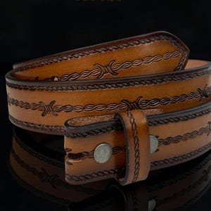 Personalized Western Genuine Leather Tooled Belt For Men Women, Cowboy Country Embossed Full Grain Leather Belt Strap, Ranch Heavy Duty Belt