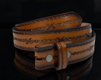 Personalized Western Genuine Leather Tooled Belt For Men Women, Cowboy Country Embossed Full Grain Leather Belt Strap, Ranch Heavy Duty Belt