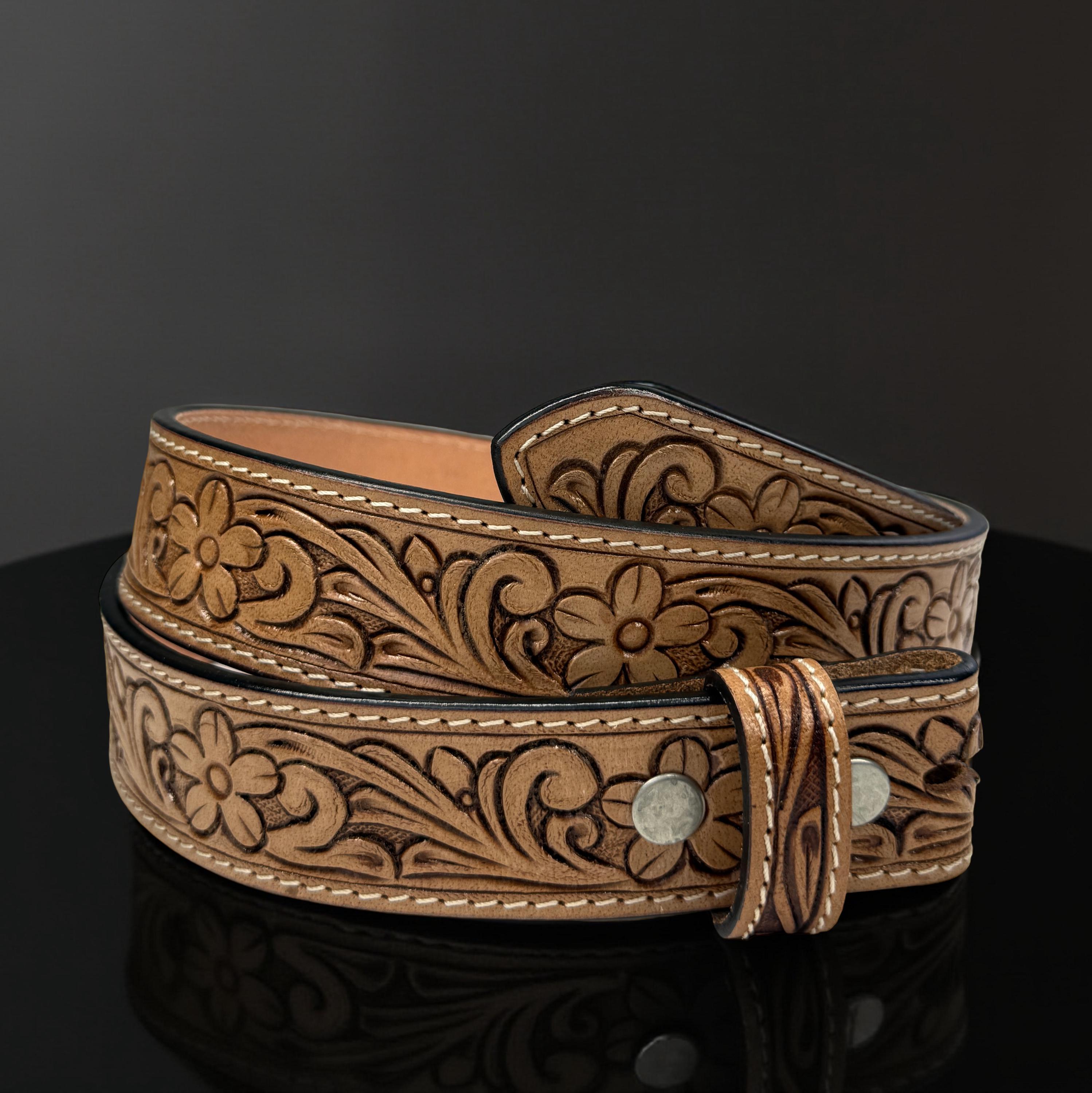 Cintura Western In Pelle Lavorata A Mano: Design Rodeo Con Perline, Fibbia Rimovibile - Italia - Foto 2