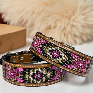 Personalized Western Leather Dog Cat Collar Carved Tooled Hand Crafted Padded Genuine Leather Custom Dog Collar