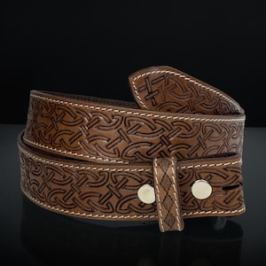 Full Grain Leather Snap-On Belt, Engraved Leather Belt 100% Genuine Full Grain Cowhide with Snaps 1-1/2&quot; WIDE