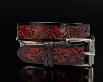 Women Belt Genuine Leather Western Carved Embossed Tooled 