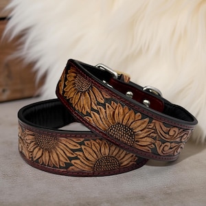 Dog Cat Collar Western Leather Carved Tooled Hand Crafted Padded Genuine Leather Custom Dog Collar