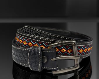 Genuine Leather Beaded Western Heavy Duty Belt, Custom  display picture 2
