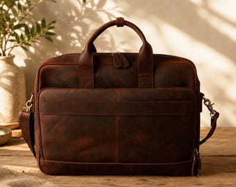 Leather Messenger Bag Briefcase for Men, Full Grain Leather Briefcase Laptop Computer Bag for Men, Genuine Leather Satchel Bag For Men
