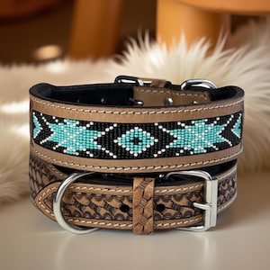 Personalized Western Leather Dog Cat Collar Carved Tooled Hand Crafted Padded Genuine Leather Custom Dog Collar