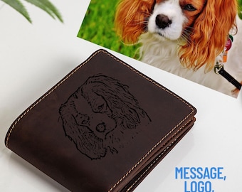 Cartera personalizada para hombre, cartera de cuero con foto grabada, regalo de recuerdo para papá, regalo de aniversario para novio, regalo del Día del Padre