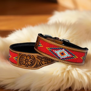 Personalized Western Leather Dog Cat Collar Carved Tooled Hand Crafted Padded Genuine Leather Custom Dog Collar