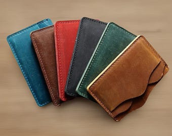 Cartera de cuero fina, cartera minimalista, cartera de cuero, cartera unisex, cartera para tarjetas de crédito