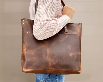 Bolso de mano de cuero para mujer, Bolso de mano de cuero para portátil, Bolso de mano de cuero personalizado, Bolso de trabajo de cuero para mujer, Regalo para el día de la madre, Regalo para mamá