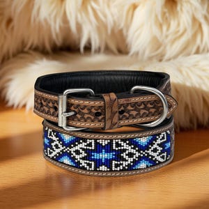 Personalized Western Leather Dog Cat Collar Carved Tooled Hand Crafted Padded Genuine Leather Custom Dog Collar